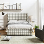 Lit plateforme traditionnel avec housse lavable, tête de lit à oreilles et rangement sous le lit – Grand lit / Très grand lit, 2 personnes