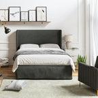 Lit plateforme traditionnel avec housse lavable, tête de lit à oreilles et rangement sous le lit – Grand lit / Très grand lit, 2 personnes