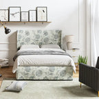 Lit plateforme traditionnel avec housse lavable, tête de lit à oreilles et rangement sous le lit – Grand lit / Très grand lit, 2 personnes
