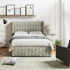 Lit plateforme traditionnel avec housse lavable, tête de lit à oreilles et rangement sous le lit – Grand lit / Très grand lit, 2 personnes