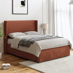 Lit plateforme traditionnel avec housse lavable, tête de lit à oreilles et rangement sous le lit – Grand lit / Très grand lit, 2 personnes