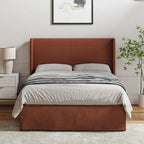 Lit plateforme traditionnel avec housse lavable, tête de lit à oreilles et rangement sous le lit – Grand lit / Très grand lit, 2 personnes