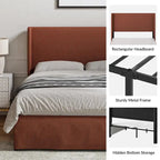 Lit plateforme traditionnel avec housse lavable, tête de lit à oreilles et rangement sous le lit – Grand lit / Très grand lit, 2 personnes