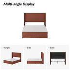 Lit plateforme traditionnel avec housse lavable, tête de lit à oreilles et rangement sous le lit – Grand lit / Très grand lit, 2 personnes