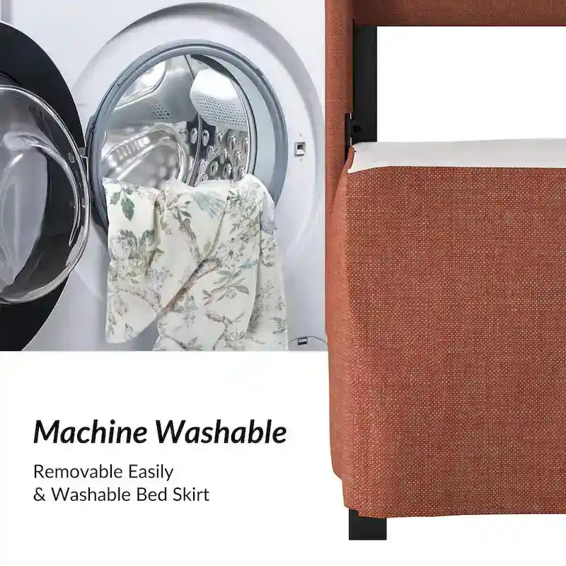 Lit plateforme traditionnel avec housse lavable, tête de lit à oreilles et rangement sous le lit – Grand lit / Très grand lit, 2 personnes