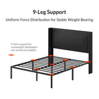 Lit plateforme traditionnel avec housse lavable, tête de lit à oreilles et rangement sous le lit – Grand lit / Très grand lit, 2 personnes
