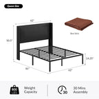 Lit plateforme traditionnel avec housse lavable, tête de lit à oreilles et rangement sous le lit – Grand lit / Très grand lit, 2 personnes