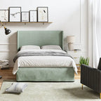 Lit plateforme traditionnel avec housse lavable, tête de lit à oreilles et rangement sous le lit – Grand lit / Très grand lit, 2 personnes