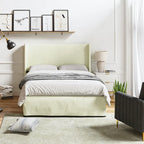 Lit plateforme traditionnel avec housse lavable, tête de lit à oreilles et rangement sous le lit – Grand lit / Très grand lit, 2 personnes