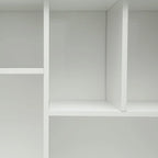 Bureau informatique marron/blanc/chêne avec huche, 3 tiroirs et étagères ouvertes