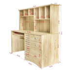 Bureau informatique marron/blanc/chêne avec huche, 3 tiroirs et étagères ouvertes