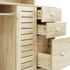 Bureau informatique marron/blanc/chêne avec huche, 3 tiroirs et étagères ouvertes