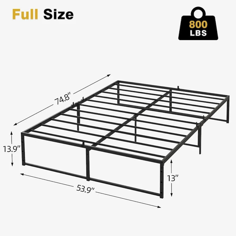 Cadre de lit plateforme en métal noir avec support en acier 3-en-1 et dégagement sous le lit de 33 cm – Lit simple / double / grand lit