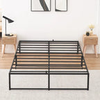 Cadre de lit plateforme en métal noir avec support en acier 3-en-1 et dégagement sous le lit de 33 cm – Lit simple / double / grand lit
