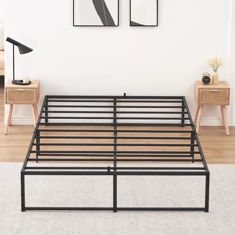 Cadre de lit plateforme en métal noir avec support en acier 3-en-1 et dégagement sous le lit de 33 cm – Lit simple / double / grand lit