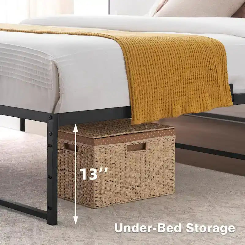 Cadre de lit plateforme en métal noir avec support en acier 3-en-1 et dégagement sous le lit de 33 cm – Lit simple / double / grand lit