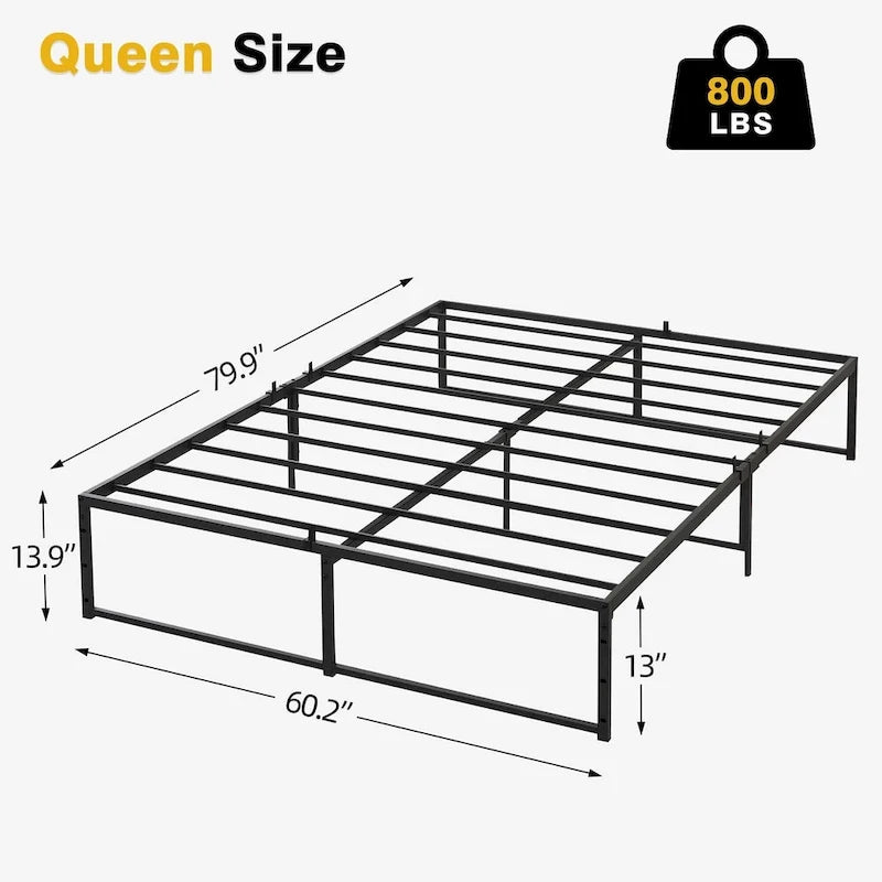 Cadre de lit plateforme en métal noir avec support en acier 3-en-1 et dégagement sous le lit de 33 cm – Lit simple / double / grand lit