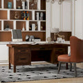 Bureau de direction en aulne noueux Whiskey de 180 cm avec tablette coulissante, tiroir supérieur, tiroir classeur, porte et gestion des câbles – Aucun assemblage requis