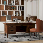 Bureau de direction en aulne noueux Whiskey de 180 cm avec tablette coulissante, tiroir supérieur, tiroir classeur, porte et gestion des câbles – Aucun assemblage requis