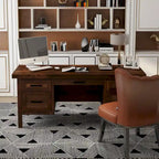 Bureau de direction en aulne noueux Whiskey de 180 cm avec tablette coulissante, tiroir supérieur, tiroir classeur, porte et gestion des câbles – Aucun assemblage requis