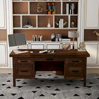 Bureau de direction en aulne noueux Whiskey de 180 cm avec tablette coulissante, tiroir supérieur, tiroir classeur, porte et gestion des câbles – Aucun assemblage requis