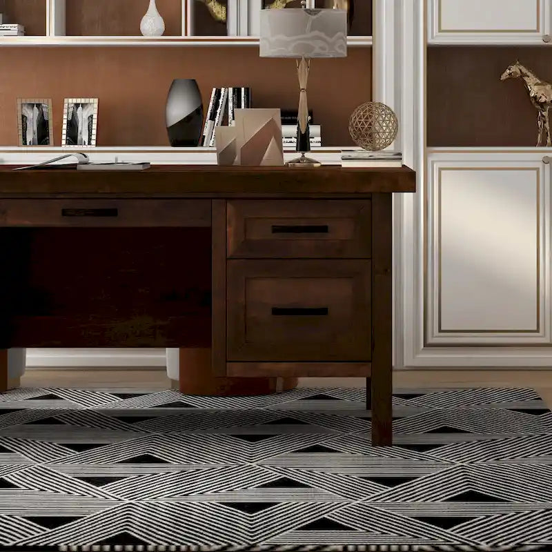 Bureau de direction en aulne noueux Whiskey de 180 cm avec tablette coulissante, tiroir supérieur, tiroir classeur, porte et gestion des câbles – Aucun assemblage requis