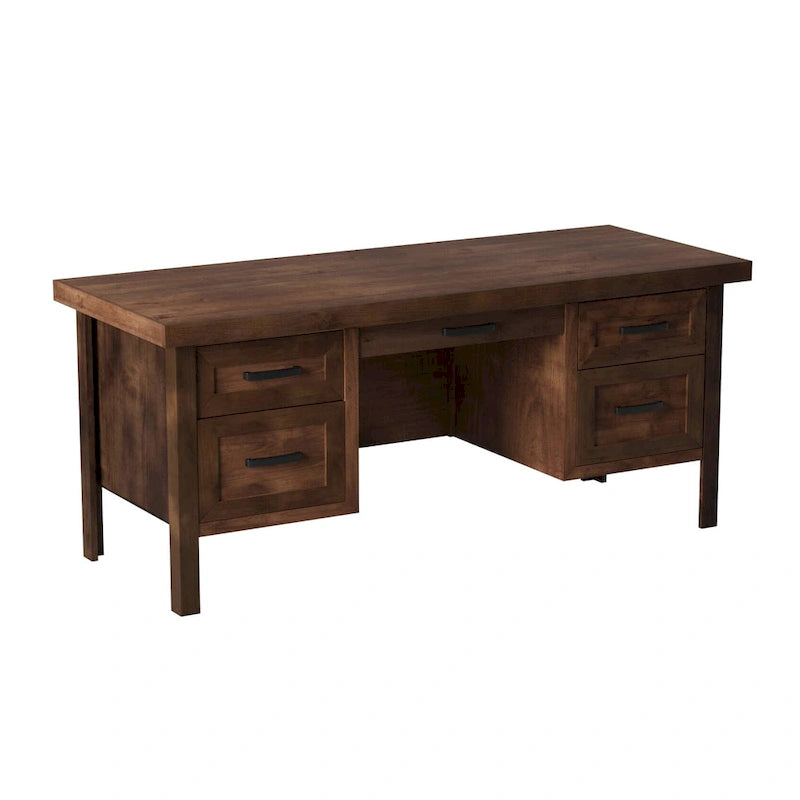 Bureau de direction en aulne noueux Whiskey de 180 cm avec tablette coulissante, tiroir supérieur, tiroir classeur, porte et gestion des câbles – Aucun assemblage requis