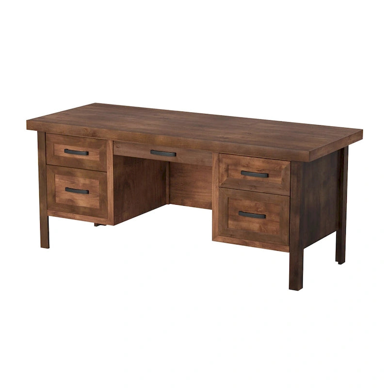 Bureau de direction en aulne noueux Whiskey de 180 cm avec tablette coulissante, tiroir supérieur, tiroir classeur, porte et gestion des câbles – Aucun assemblage requis