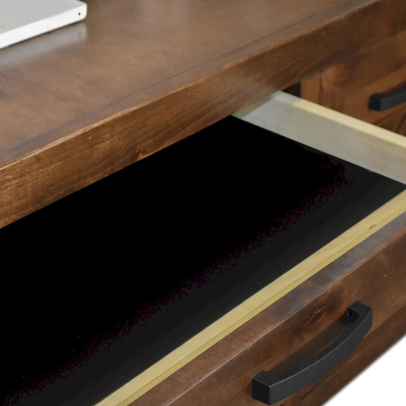 Bureau de direction en aulne noueux Whiskey de 180 cm avec tablette coulissante, tiroir supérieur, tiroir classeur, porte et gestion des câbles – Aucun assemblage requis