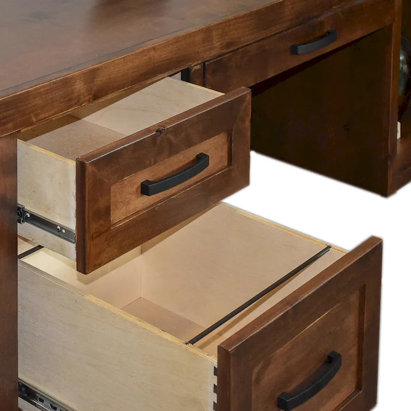 Bureau de direction en aulne noueux Whiskey de 180 cm avec tablette coulissante, tiroir supérieur, tiroir classeur, porte et gestion des câbles – Aucun assemblage requis