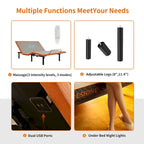 Cadre de lit métallique noir réglable avec massage, télécommande sans fil et lumière sous le lit – Twin XL / Queen / King / Split King