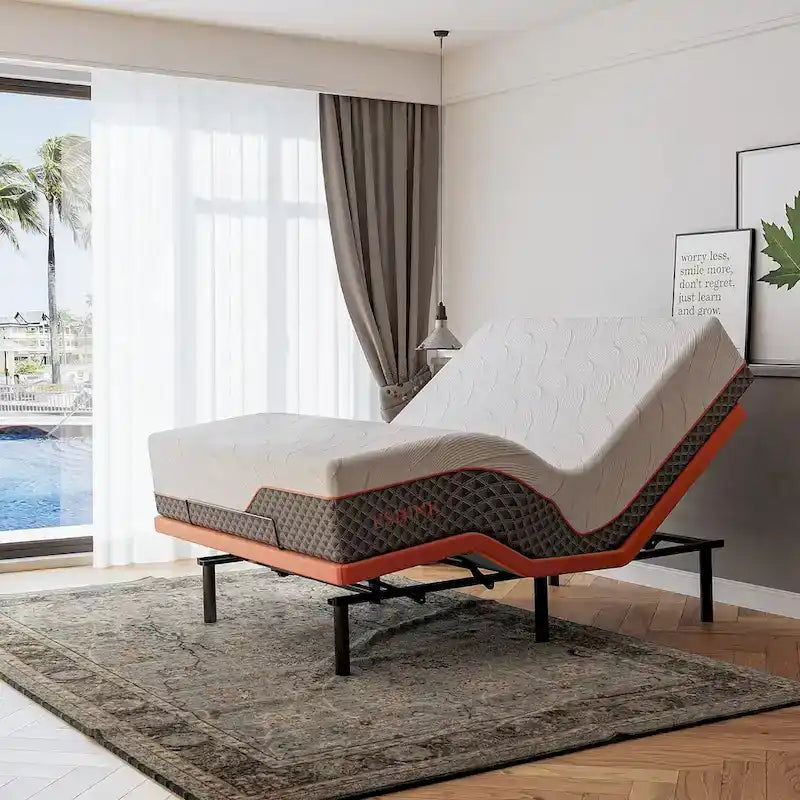 Cadre de lit métallique noir réglable avec massage, télécommande sans fil et lumière sous le lit – Twin XL / Queen / King / Split King