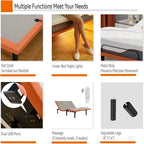 Cadre de lit métallique noir réglable avec massage, télécommande sans fil et lumière sous le lit – Twin XL / Queen / King / Split King