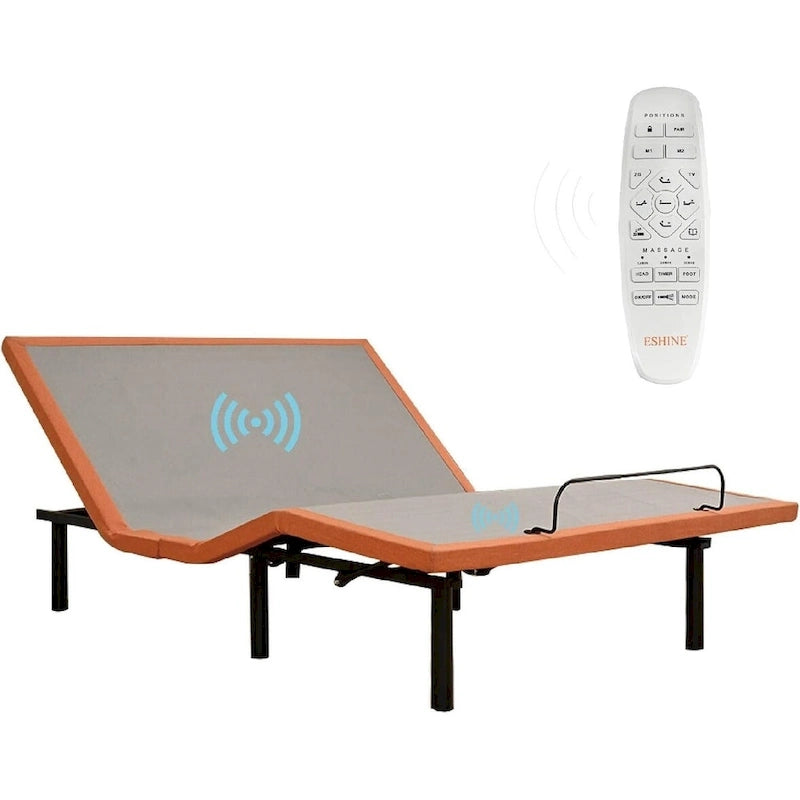 Cadre de lit métallique noir réglable avec massage, télécommande sans fil et lumière sous le lit – Twin XL / Queen / King / Split King