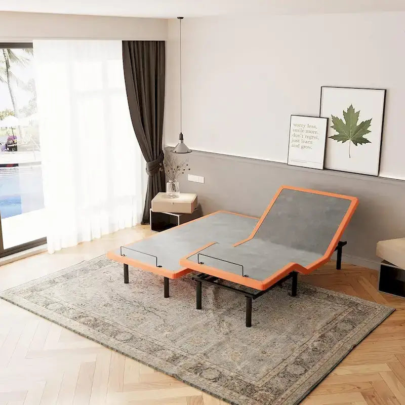 Cadre de lit métallique noir réglable avec massage, télécommande sans fil et lumière sous le lit – Twin XL / Queen / King / Split King
