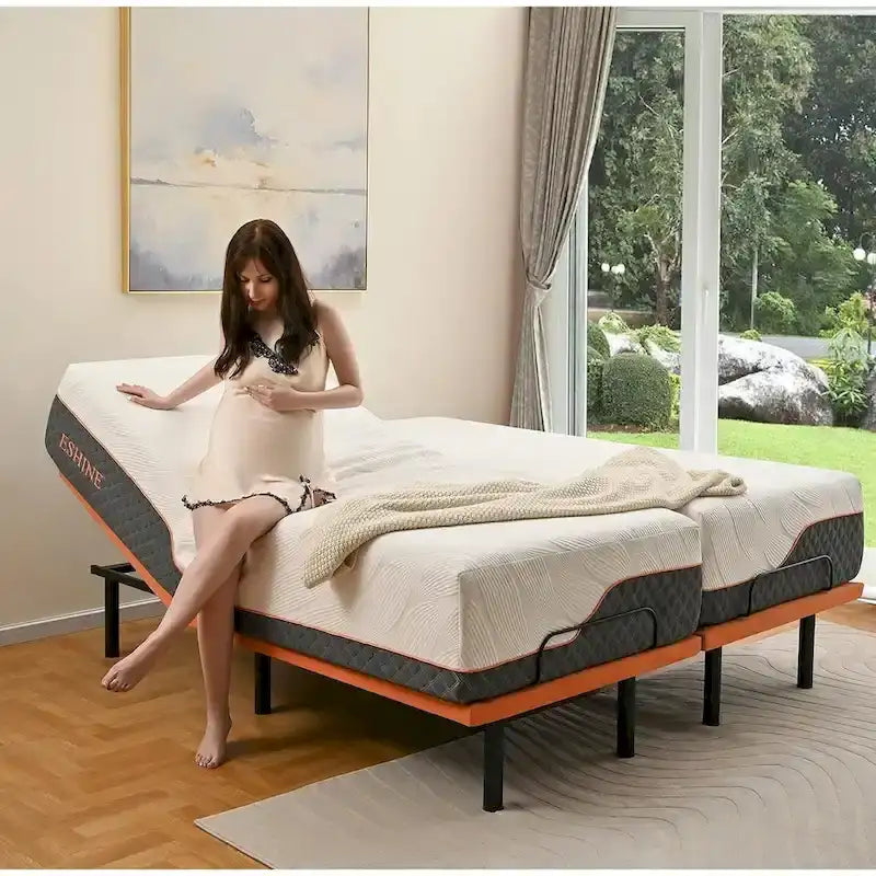Cadre de lit métallique noir réglable avec massage, télécommande sans fil et lumière sous le lit – Twin XL / Queen / King / Split King