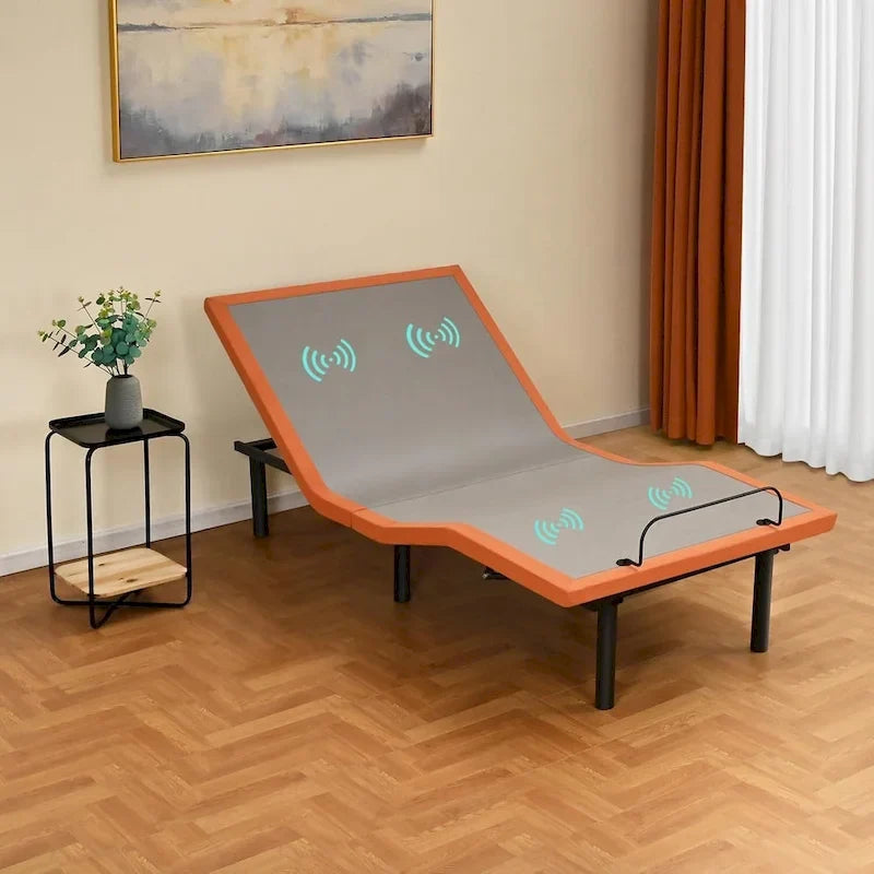 Cadre de lit métallique noir réglable avec massage, télécommande sans fil et lumière sous le lit – Twin XL / Queen / King / Split King