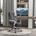 Fauteuil de bureau de direction haut dossier en lin gris galet avec repose-pieds, accoudoirs rembourrés et dossier inclinable – Unité