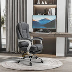 Fauteuil de bureau de direction haut dossier en lin gris galet avec repose-pieds, accoudoirs rembourrés et dossier inclinable – Unité