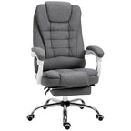 Fauteuil de bureau de direction haut dossier en lin gris galet avec repose-pieds, accoudoirs rembourrés et dossier inclinable – Unité