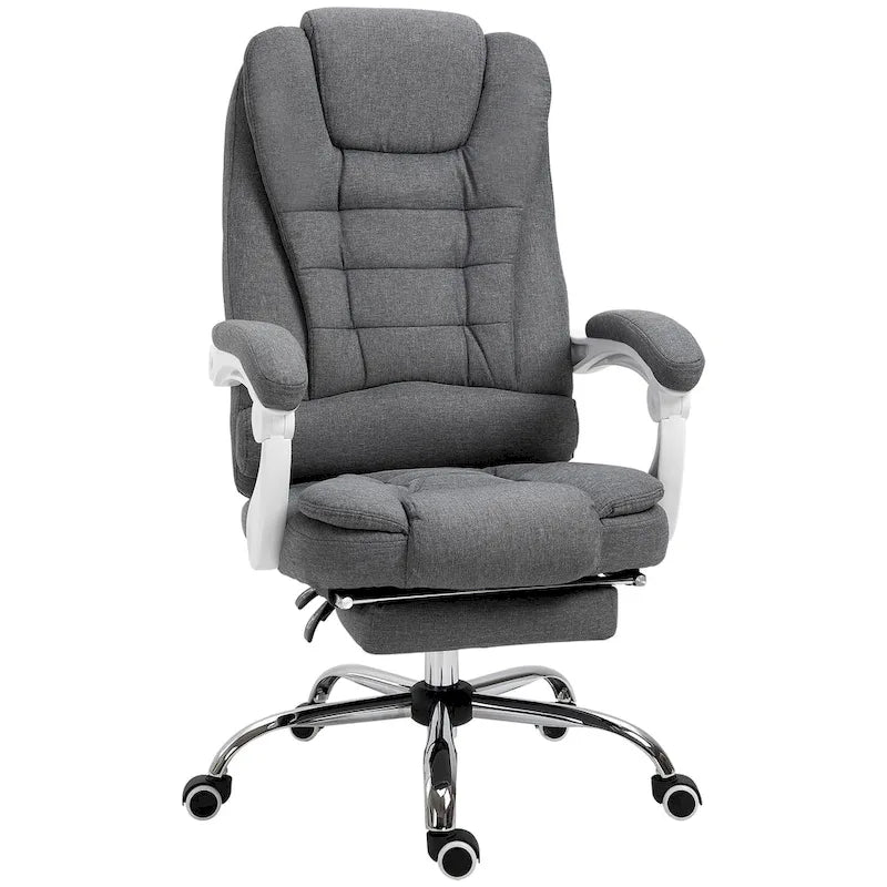 Fauteuil de bureau de direction haut dossier en lin gris galet avec repose-pieds, accoudoirs rembourrés et dossier inclinable – Unité