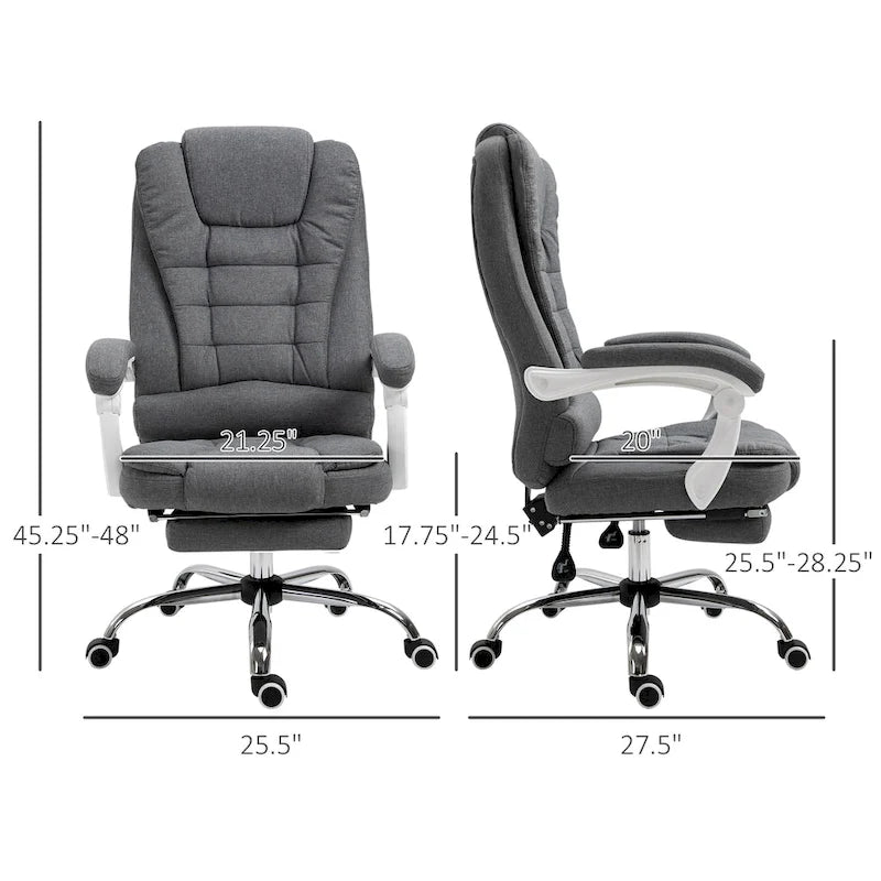 Fauteuil de bureau de direction haut dossier en lin gris galet avec repose-pieds, accoudoirs rembourrés et dossier inclinable – Unité