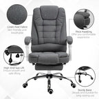 Fauteuil de bureau de direction haut dossier en lin gris galet avec repose-pieds, accoudoirs rembourrés et dossier inclinable – Unité
