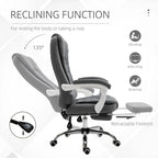 Fauteuil de bureau de direction haut dossier en lin gris galet avec repose-pieds, accoudoirs rembourrés et dossier inclinable – Unité