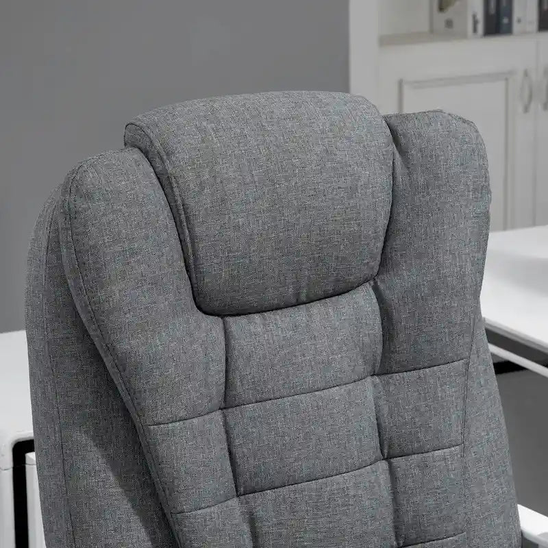 Fauteuil de bureau de direction haut dossier en lin gris galet avec repose-pieds, accoudoirs rembourrés et dossier inclinable – Unité