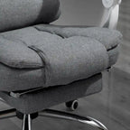 Fauteuil de bureau de direction haut dossier en lin gris galet avec repose-pieds, accoudoirs rembourrés et dossier inclinable – Unité