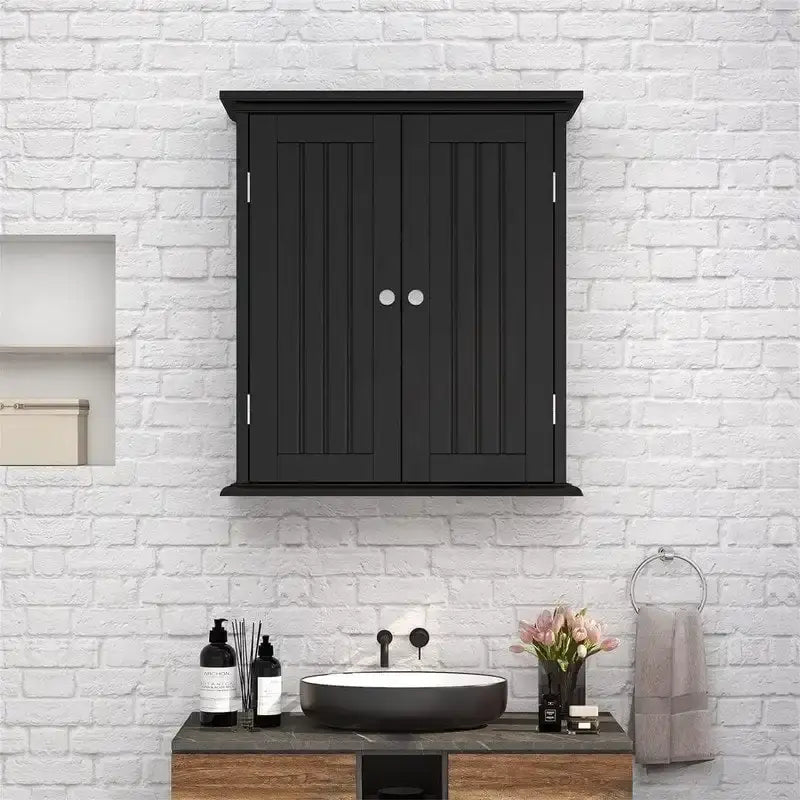 Meuble de salle de bain mural avec 2 étagères réglables, Crème / Jaune / Expresso / Rustique / Bleu / Blanc / Gris / Noir