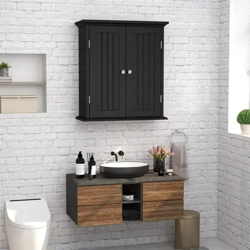 Meuble de salle de bain mural avec 2 étagères réglables, Crème / Jaune / Expresso / Rustique / Bleu / Blanc / Gris / Noir