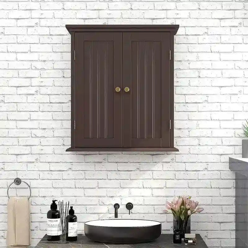 Meuble de salle de bain mural avec 2 étagères réglables, Crème / Jaune / Expresso / Rustique / Bleu / Blanc / Gris / Noir