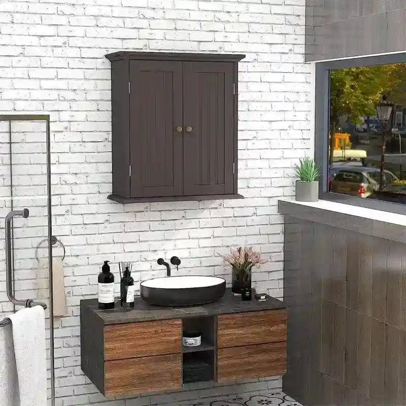 Meuble de salle de bain mural avec 2 étagères réglables, Crème / Jaune / Expresso / Rustique / Bleu / Blanc / Gris / Noir